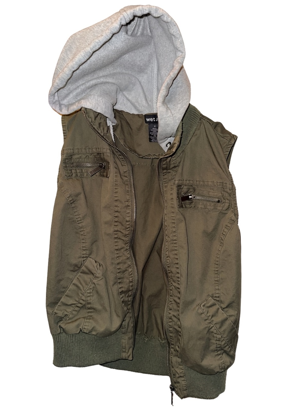 Vintage y2k Wet Seal Olive Utility Vest with Gray Hood